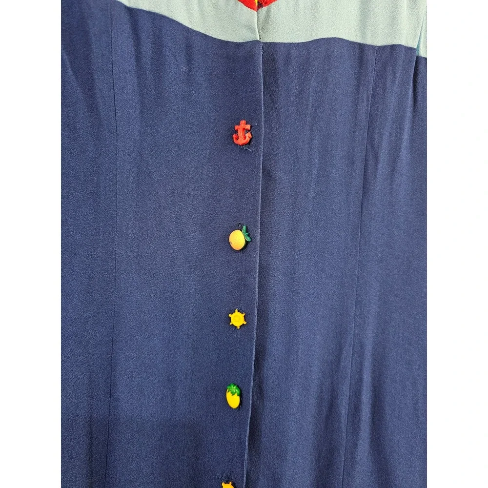 STAUD Blue Rainbow Colorblock Midi Dress Novelty Buttons XS - Picture 3 of 6